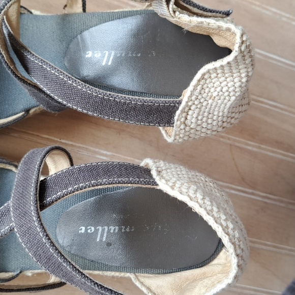 Bettye Muller Wedged Espadrille Canvas Cross Straps Boho Heel Sandals - Picture 5 of 10